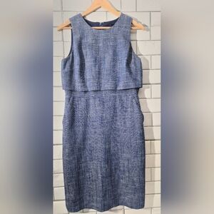 Sleeveless Blue Tweed Sheath Dress
